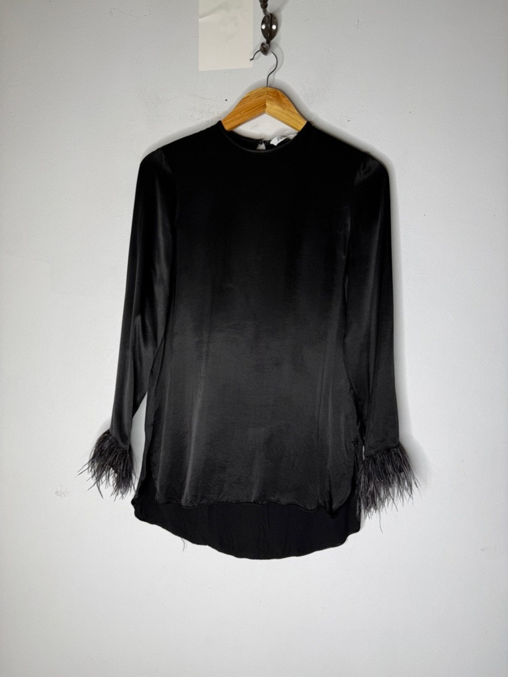 Zara Black Satin Long Sleeve‎ Sleeve Mini Dress Tunic XS
